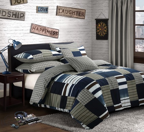 Blue check patchwork duvet - blue,